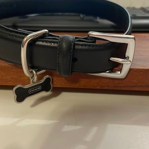 NWOT coach black leather dog collar about 23.5 inches long.  15-20 inch neck.